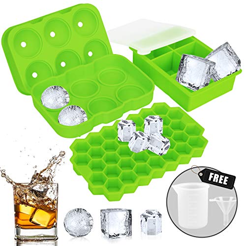 Cubitera Hielo Moldes, 3Pcs Bandeja de Hielo, Molde para Cubito de Hielo Grande con Tapa, Material de Silicona con Seguridad Alimentaria, Adecuado para Cócteles de Whisky, Jugo de Frutas y Praliné