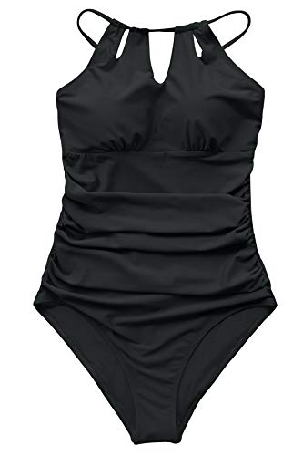 CUPSHE Bañador para Mujer Reductora Barriga Cutout Cuello Alto Traje de Baño, L