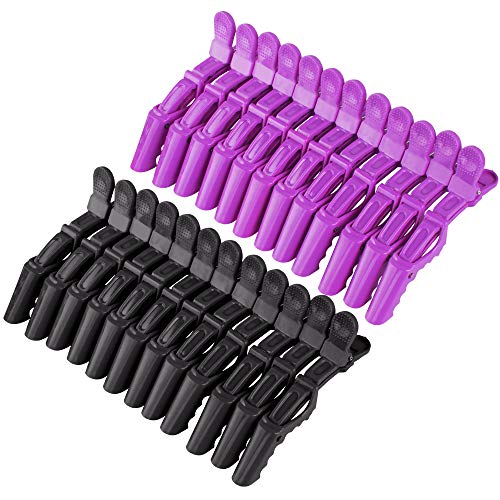 Dadabig 24 Pcs Pinzas para El Cabello Pinzas de Peluquería Clips Profesionales de Plástico para Seccionar El Cabello para Mujeres Niñas,Negro y Morado