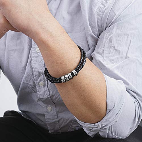 DaMei Personalizada Pulseras para Mujer Cuero con 1-4 Nombre para Familia Pareja Brazalete Plata Hombre Mujer Pulsera de España - Ideas Regalo para Hombre da Cumpleaños Navidad