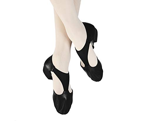 DANCEYOU Zapatos de Jazz para Mujer con Suela Blanda Zapatos de Baile Latino para Hombre Sandalias de Enseñanza de Baile de Cuero para Baile de Salón Salsa Latina Moderna, Negro EU 37.5/38