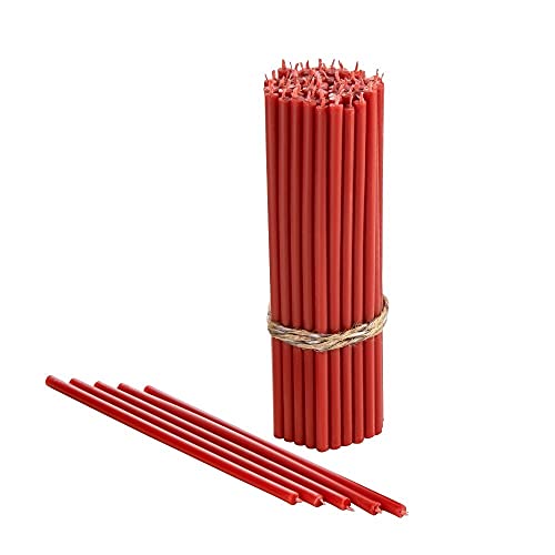 Danilovo Velas de cera de abeja pura, sin goteo, sin humo, altas y delgadas, velas decorativas para oración de la iglesia, decoración o cumpleaños velas - Velas perfumadas de miel (rojo)