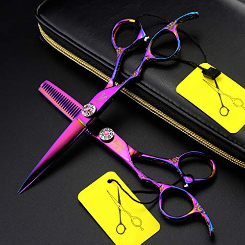 DANTB 2 unids/Set Profesional salón Barber Tijeras Peluquero Shears Kit de Herramientas Acabado electrochapado con Peine para Corte de Pelo Peinado Pet peluquería 6,0"-púrpura