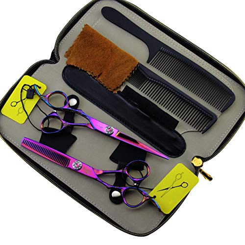 DANTB 2 unids/Set Profesional salón Barber Tijeras Peluquero Shears Kit de Herramientas Acabado electrochapado con Peine para Corte de Pelo Peinado Pet peluquería 6,0"-púrpura