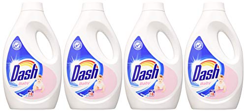 Dash Detergente líquido para lavadora para niños, 72 lavados (4 x 18), dermatológicamente probado para pieles sensibles, tamaño grande, limpieza profunda, para todas las prendas