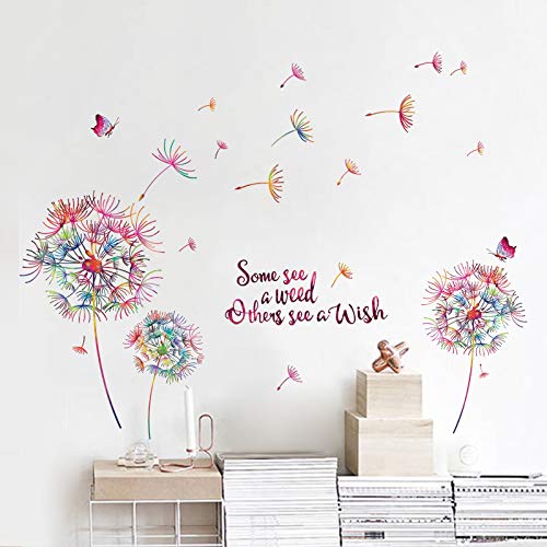 decalmile Pegatinas de Pared Diente de León Vistoso Vinilos Decorativos Inspiración Frases Letras Mariposas Adhesivos Pared Dormitorio Salón Oficina