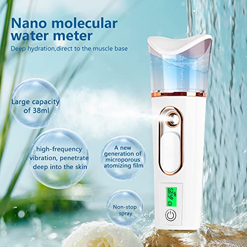 Deciniee Vaporizador Facial, Práctico Rociador de Nano Niebla con Analizador de Piel, Probador de Humedad y Cargador de Teléfono, Mini Vaporizador Facial Portátil de Atomización Facial（Blanco）