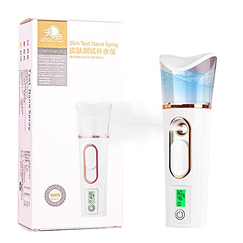 Deciniee Vaporizador Facial, Práctico Rociador de Nano Niebla con Analizador de Piel, Probador de Humedad y Cargador de Teléfono, Mini Vaporizador Facial Portátil de Atomización Facial（Blanco）