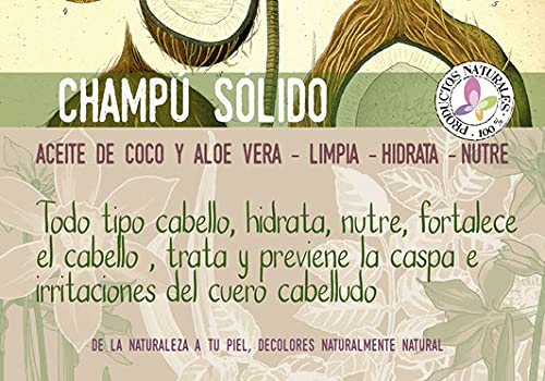 Decolores | Champú Sólido con Aceite de Coco y Aloe Vera | Natural, Ecológico y Artesano | Sin Siliconas y Sulfatos | Limpia en Profundidad e Hidrata la Piel