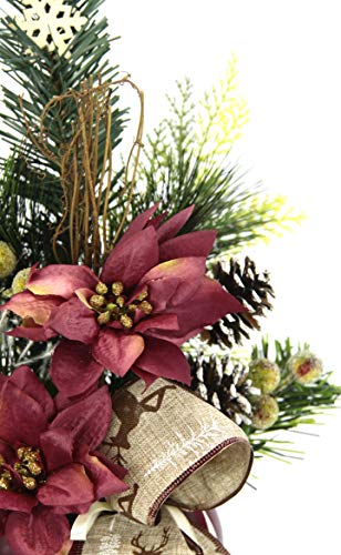 Decoración navideña con Bayas, Copos de Nieve, Lazo, Abeto en Maceta, Flores Artificiales, Flores de Navidad, Flores de Invierno, Estrella de Navidad, Flores, decoración de Mesa