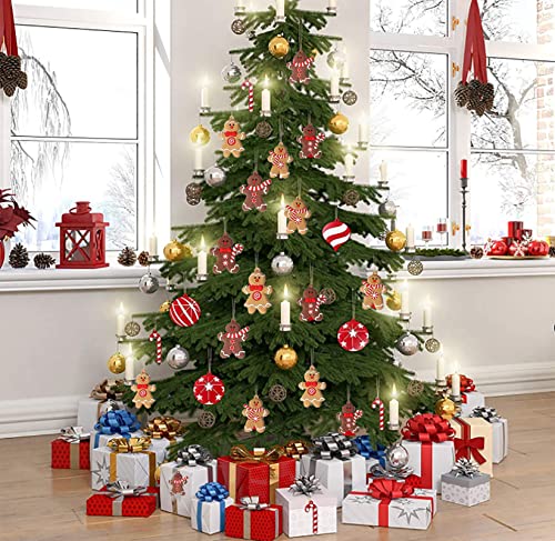 Decoración para árbol de Navidad, 24 Piezas Juego de Adornos de Pan de Jengibre de Navidad,Pulgadas de Hombre de Jengibre con Cuerdas, ecoración de Fiestas, jardín, Puerta, Ventana, 4 Estilos