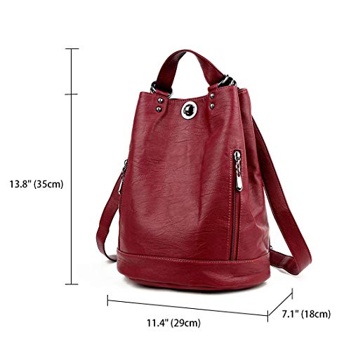 DEERWORD Mujer Bolsos Mochila Vestir Antirobo Pequeña Cuero Hombro Piel de PU Casual Bandolera Burdeos