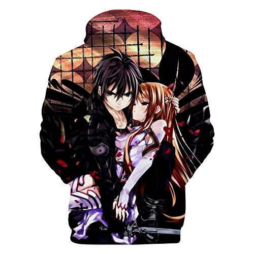 Desconocido Sudadera con Capucha Anime Sword Art Online Sudadera con Capucha para Hombres Y Mujeres Chaqueta Negra 3XL