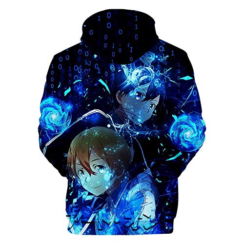 Desconocido Sudadera Estampada Anime Sword Art Online para Hombre Chaqueta Deportiva con Capucha Sudadera con Capucha Suelta Negro 2XL