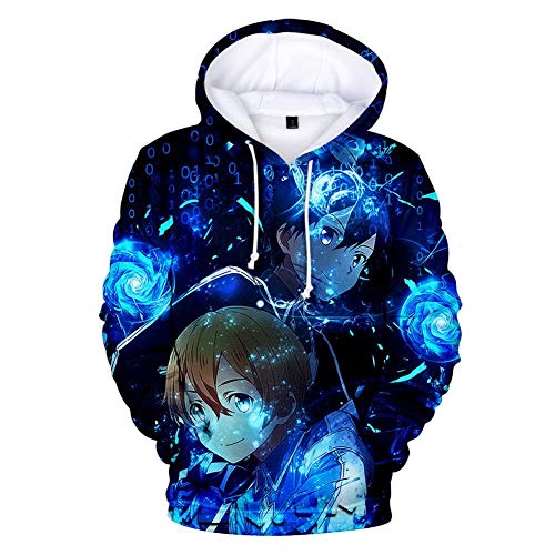 Desconocido Sudadera Estampada Anime Sword Art Online para Hombre Chaqueta Deportiva con Capucha Sudadera con Capucha Suelta Negro 2XL