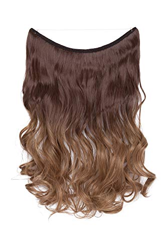 Diadema secreta Wire in Extensión de cabello natural pedazo de cabello Banda elástica Hair Extensions Ombre 50cm Rizado Marrón claro a rubio arenoso