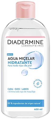 Diadermine - Agua Micelar Hidratante, 400 ml, fórmula con Aloe Vera, elimina suavemente el maquillaje de cara y ojos, piel limpia, purificada e hidratada