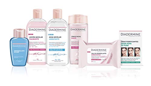 Diadermine - Agua Micelar Hidratante, 400 ml, fórmula con Aloe Vera, elimina suavemente el maquillaje de cara y ojos, piel limpia, purificada e hidratada