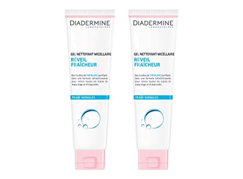 Diadermine – Gel limpiador micelar cara – Despertador fresco para pieles normales té blanco – 150 ml – Lote de 2