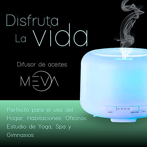 DIFUSOR de aceites Esenciales MEVA 300ML (Pack de 10, 2 o sin esencias de Regalo a Elegir) ULTRASONICO, 7 Colores LED, humificador Aceite Esencial aromaterapia (2 Esencias)