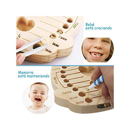 DISOK - Caja"COLORS" NIÑO de madera para dientes. Caja De Dientes Para Nina Ninos Organizador Para Bebe Guardar Dientes De Leche Caja De Almacenamiento De Madera