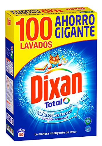 Dixan Polvo Total 3+1, Detergente en Polvo para Lavadora (100 lavados) jabón en polvo para lavar la ropa blanca y de color, limpieza, luminosidad y frescor, a un precio increíble