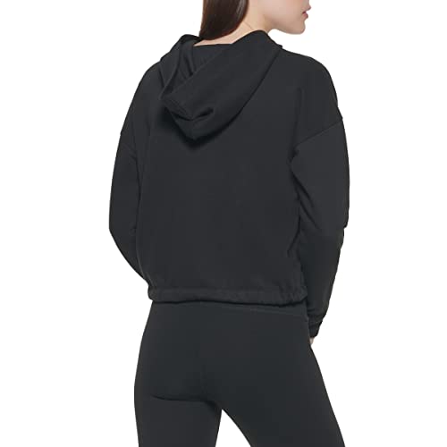 DKNY Cropped Hologram Logo Hoodie Sudadera con Capucha, Negro, L para Mujer