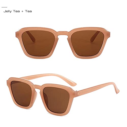 DLSM Moda Cuadrada Gafas de Sol Femenino Jalea Vintage Rosa té Gafas Masculinas luz Azul té Gafas de Sol UV400-Té de Jalea