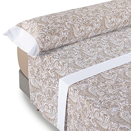 DON DESCANSO-Juego de Sábanas 3 Piezas Atenea Beig para Cama de 135cm. Set de sábanas (1xBajera, 1xEncimera y 1xFunda de Almohada) Tejido Polycotton Suave y Transpirable. Lavable 30º y Fácil Planchado