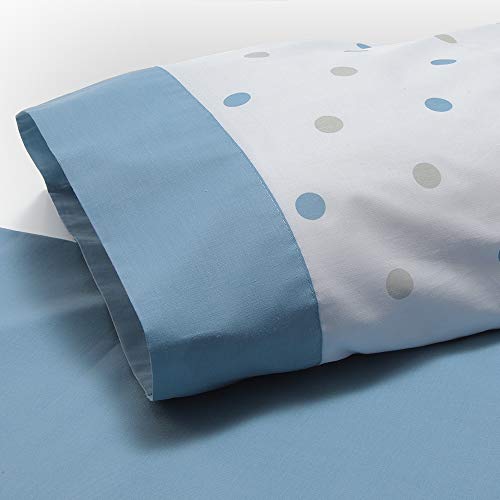 DON DESCANSO – Juego de Sábanas y Fundas de Almohada Maia, Sábana Bajera Ajustable, Sábana Encimera y Funda de Almohada para Cama de 150cm. (Disponible Varios tamaños y Colores) Estampado lunares Azul