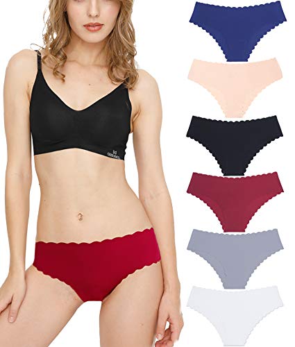 Donppa Bragas para Mujer Pack sin Costuras Invisible Braguitas Microfibra Rayas Brief Bikini Culotte,Pack de 6 (Multicolor XS)