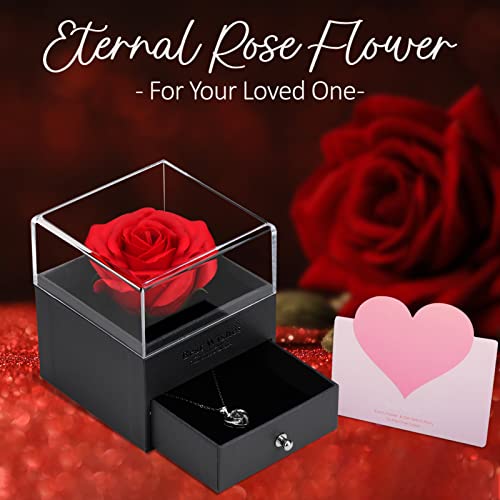 DORART Rosa Eterna y un Collar y Caja Regalo de Collar, Regalos Originales Ideal para el Día de San Valentín, Cumpleaños, Día de la Madre, Navidad, Año Nuevo