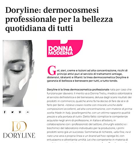 DORYLINE Suero Facial de Acido Hialurónico Puro con Argireline® 15ml, Crema Facial Antiarrugas Elastificante e Hidratante, Gel Relajante 100% Made in Italy, Excepcional Efecto Lifting y Antiedad