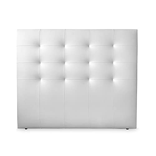 DUÉRMETE ONLINE 160 x 120 cm (Cama de 150) Cabecero París Acolchado | Tapizado en Polipiel de Alta Gama | Medidas, Madera, Blanco