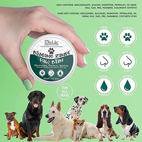 Dulàc Crema Almohadillas Perros Natural y Reparadora con Manteca De Karité, Vitamina E, Cera De Abejas, Crema Protectora Almohadillas Perro, Protector de Almohadillas Perro Made in Italy