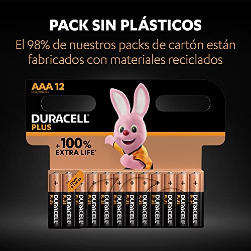 Duracell - Pilas alcalinas Plus AAA, 1.5 Voltios LR03 MN2400, paquete de 12