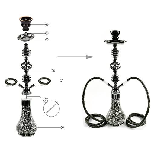 DXP Shisha 55 cm 2 Manguera Hookah Cachimba Narguile agua tubo vidrio fumar con 2x100gr. piedras,carbón,papel de estaño,boquillas