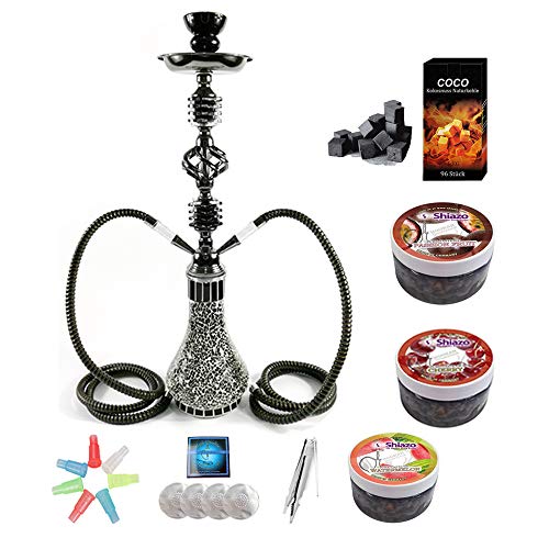 DXP Shisha 55 cm 2 Manguera Hookah Cachimba Narguile agua tubo vidrio fumar con 2x100gr. piedras,carbón,papel de estaño,boquillas