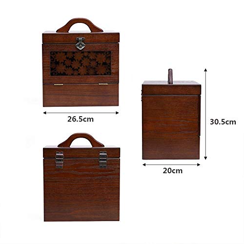 DXX-HR Joyería antigua caja retro intrincado relieve Caja cosmético de madera de almacenamiento Cofre del Tesoro regalo de cumpleaños (Color: Marrón, Tamaño: 26,5 x 20 x 30,5 cm)