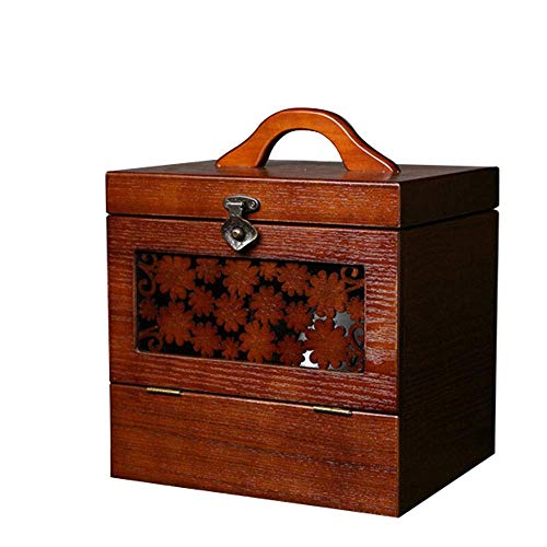 DXX-HR Joyería antigua caja retro intrincado relieve Caja cosmético de madera de almacenamiento Cofre del Tesoro regalo de cumpleaños (Color: Marrón, Tamaño: 26,5 x 20 x 30,5 cm)