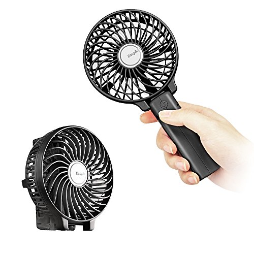 EasyAcc Ventilador USB Mini Recargable Ventiladores de Mano Portátil 3-10 Horas de Uso con Asa Plegable para Hogar y Viaje, Negro