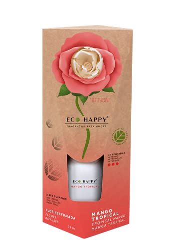 ECO HAPPY - Ambientador de Flor Perfumada que cambia de color. Fragancias frescas y de larga duración. 75 ml. (Mango Tropical)