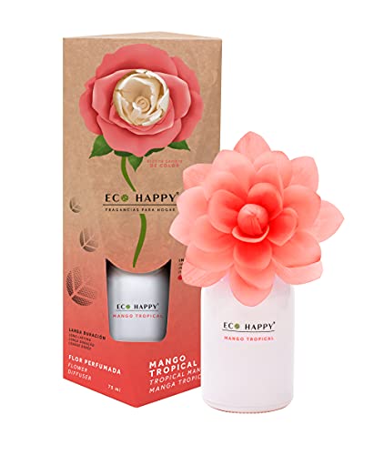 ECO HAPPY - Ambientador de Flor Perfumada que cambia de color. Fragancias frescas y de larga duración. 75 ml. (Mango Tropical)