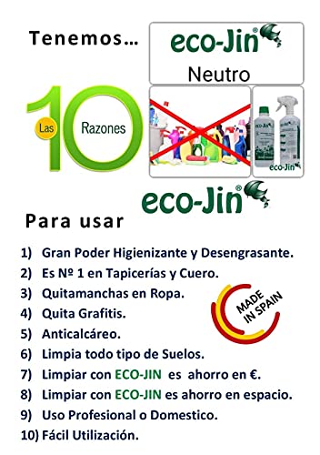 ECO-JIN SPA DETERGENTE MULTISUPERFICIES Concentrado Gama Alta (Gran Poder DESENGRASANTE) 1 LITRO Aroma SPA + VAPORIZADOR (Color del PULVERIZADOR SEGÚN Stock)