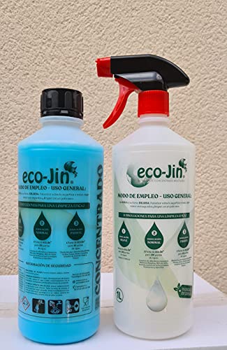 ECO-JIN SPA DETERGENTE MULTISUPERFICIES Concentrado Gama Alta (Gran Poder DESENGRASANTE) 1 LITRO Aroma SPA + VAPORIZADOR (Color del PULVERIZADOR SEGÚN Stock)