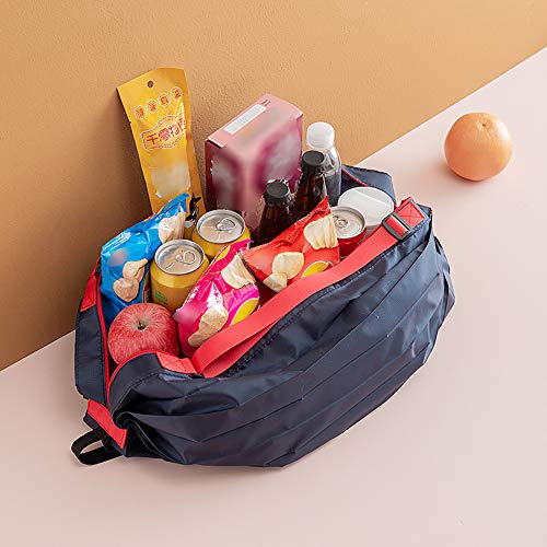 Eco Memos Bolsa de la Compra Plegable con Cremallera Bolsas Reutilizables para Comestibles - Grande Nailon Resistente al Agua para Viajes al Aire Libre, Acampadas, Senderismo (Azul Marino)