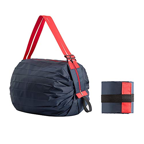 Eco Memos Bolsa de la Compra Plegable con Cremallera Bolsas Reutilizables para Comestibles - Grande Nailon Resistente al Agua para Viajes al Aire Libre, Acampadas, Senderismo (Azul Marino)