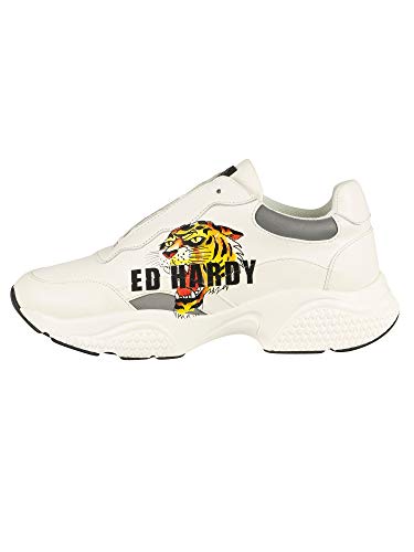 Ed Hardy de los Hombres Insertar Zapatillas de Deporte de Piel de Tigre Runner, Blanco, 42 EU