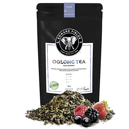 Edward Fields Tea ® - Té azul Oolong orgánico a granel con ingredientes y aromas naturales. Té recolectado a mano, 100 gramos. (Frutos Rojos)