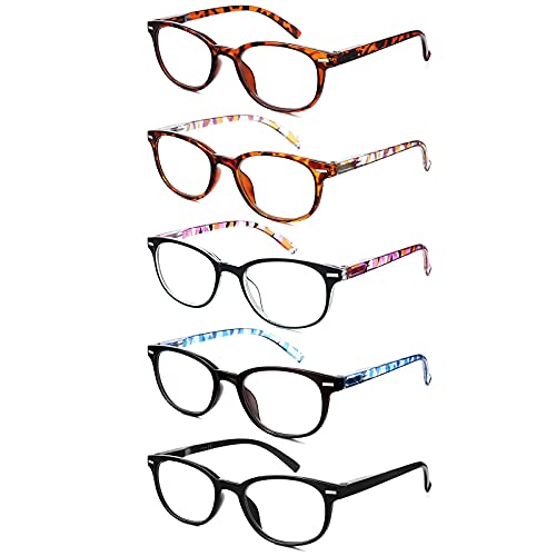 EFE Gafas de Lectura Presbicia Valor Pack 5 Hombre Mujer Unisex con Diseño de Patrón de Templo de Moda Buena Vision Anti Luz Azul Calidad Bisagras de Resorte Lectores 2.0